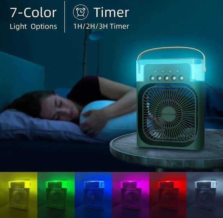USB Portable Air Cooler Fan With 7 Color Lights - Personal AC For